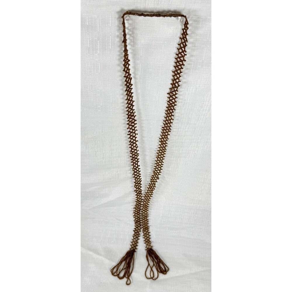 Antique 1920s Santoir Lariat Necklace Hand Beaded Glass Beads Flapper Art Deco